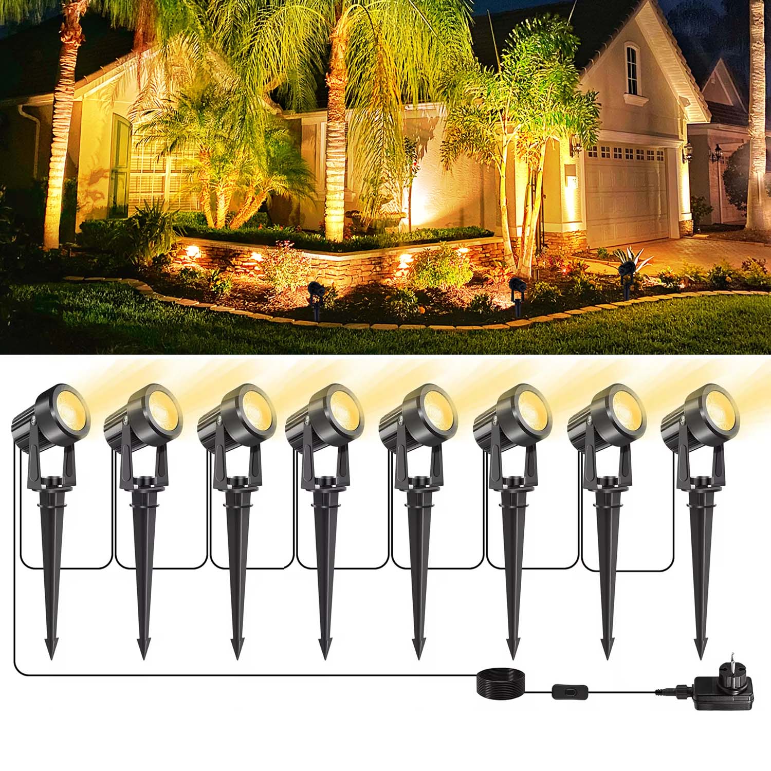 Landscape Spike Light - Foco exterior de 4/6/8 LED, 3000K,